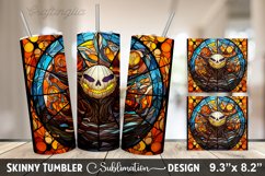 Stained Glass Window With Pumpkins And A House - 20oz Skinny Product Image 1