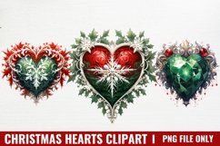 Christmas Hearts Watercolor Clipart Product Image 1