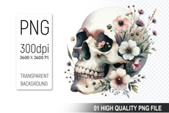 Cute Floral skull Clipart PNG, Valentine&#039;s Day Animal PNG Fi Product Image 1
