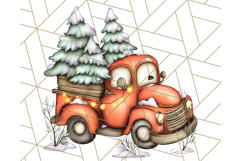 Vintage Christmas Truck Clipart PNG, Retro Holiday Vehicle Product Image 3