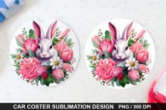 Bouquet And Easter Bunny Flowers -Coaster Sublimation Design Product Image 1