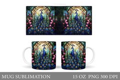 Peacock Mug Sublimation. Stained Glass Peacock Mug Design Product Image 1