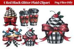 Red Black Glitter Plaid Clipart PNG Product Image 1