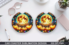 Pumpkin Car Coaster Sublimation| Halloween Coaster PNG Product Image 1