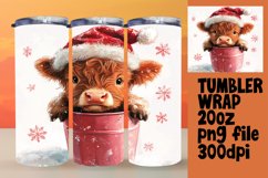 Christmas Watercolor Cow Tumbler Wrap - 20oz Sublimation Product Image 1