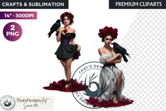 Gothic Girls with raven and roses fantasy PNG Clipart Product Image 1