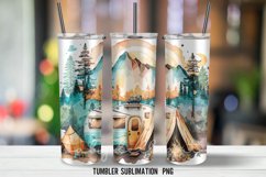 Watercolor Camping Tumbler Wrap Sublimation PNG Product Image 4
