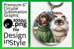Whimsical Circle PNG Keychain Template , Dog and cat Product Image 1