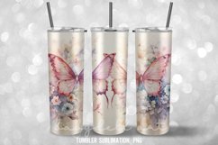 Butterflies Shabby Chic Tumbler Wrap Sublimation Design Product Image 3