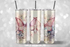 Butterflies Shabby Chic Tumbler Wrap Sublimation Design Product Image 3