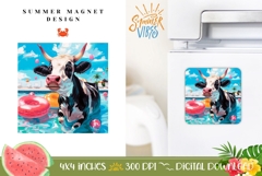Funny Summer Magnet PNG, Summer Cow Magnet Print Product Image 1