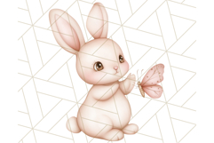 Pastel Pink Easter Bunny Egg and Flowers Clipart PNG Product Image 2