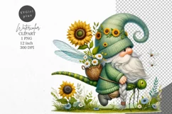 Gnome clipart, Gnome with sunflowers clipart, Summer clipart Product Image 1