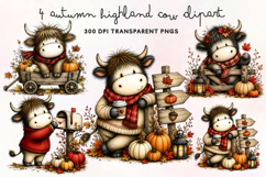 Autumn Highland Cow Clipart PNG Product Image 1