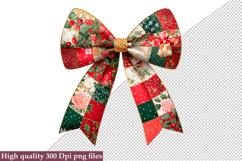 Christmas Patchwork Bow Clipart PNG Product Image 1