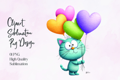 Cute Cat Holding Heart Balloons Sublimation PNG Product Image 1