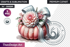 Shabby Chic Pink Coquette Pumpkin with bow PNG fall Clipart Product Image 1