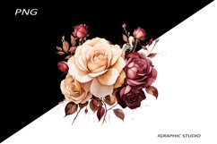 Burgundy Rose PNG, Watercolor Flowers Bouquet Product Image 1