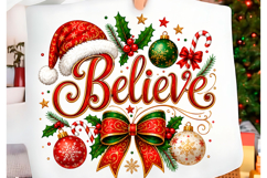 Believe Christmas Bow T-shirt Png Product Image 1
