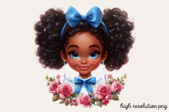 Cute Black Girl with Flower Clipart PNG Product Image 1