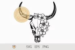Floral bull skull svg, Western svg, Cow skull with flowers Product Image 1