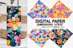 Funky Watercolor Flowers Digital Paper- Flowers Background Product Image 1