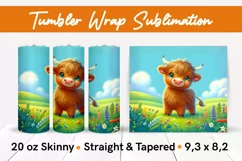 Cute Highland Cow - 3D Tumbler Wrap Sublimation Design Product Image 1