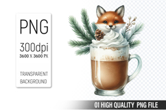 Christmas Coffee With A Fox Clipart, Coffee Lover Clipart Product Image 1