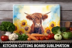 Highland Cow With Sunflowers Cutting Board Product Image 1