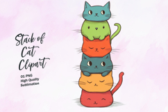 Stack of colorful cat watercolor clipart PNG Product Image 1