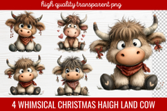 4 Whimsical Christmas Highland Cow Clipart | Cute Festive Product Image 1