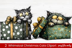 2 Whimsical Christmas Cats Clipart | Cute Festive Cat PNG Product Image 1