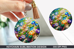 Flower Keychain Sublimation - Summer Keychain PNG Design Product Image 1