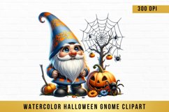 Watercolor Halloween Gnome Clipart, Halloween Gnome png Product Image 1