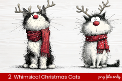 2 Whimsical Christmas Cats Clipart | Cute Holiday Cat PNG Product Image 1