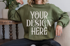Military Green Gildan 18000 Mockup, Sweatshirt Crewneck Mock Product Image 1