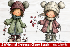 2 Whimsical Christmas Clipart | Cute Festive Holiday PNG Product Image 1
