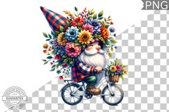 Floral Crown Gnome Rides A Bike Sublimation Clipart Design Product Image 1