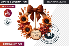 Sunflower Autumn Wreath - Rustic Farmhouse Harvest PNG Product Image 1