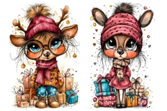 30 JPG Whimsical Cute Christmas Watercolor Animals Bundle Product Image 11