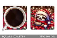 Christmas Sloth Coaster. Cute Sloth Coaster Sublimation Product Image 1