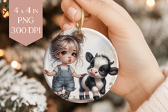 Farm Girl and Baby Cow Ornament PNG Product Image 1