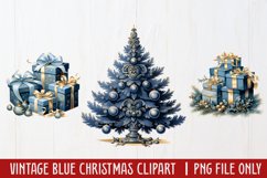 Vintage Blue Christmas Clipart Sublimation Product Image 1