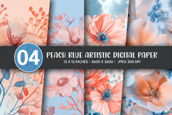 Peach Blue Artistic Digital Paper Product Image 1