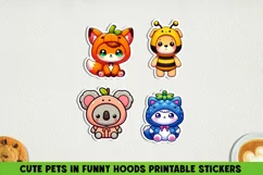 Cute pets in funny hoods printable stickers|Kawaii animals. Product Image 1