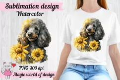 Poodle Dog with Sunflower png, Sublimation designs Product Image 1