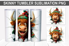 Christmas Highland Cow Tumbler Wrap PNG - Festive Cow Design Product Image 1