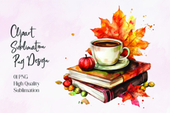 Pumpkin Books Coffee Autumn Sublimation PNG Product Image 1