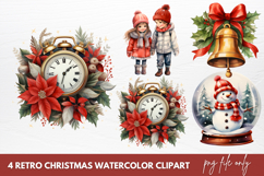 Retro Christmas Watercolor Sublimation Clipart Product Image 1