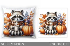 Fall Raccoon Pillow Design. Fall Raccoon Sublimation Product Image 1